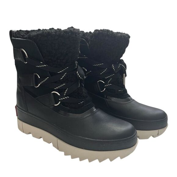 SOREL Joan of Arctic Wedge Boots Black Waterproof Size 8.5 Women’s Shearling - Picture 1 of 10